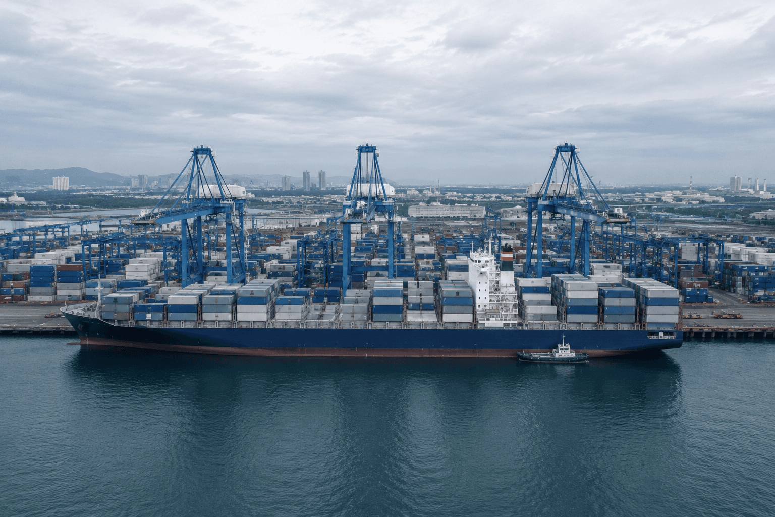 Container vessel loading at an international cargo terminal
